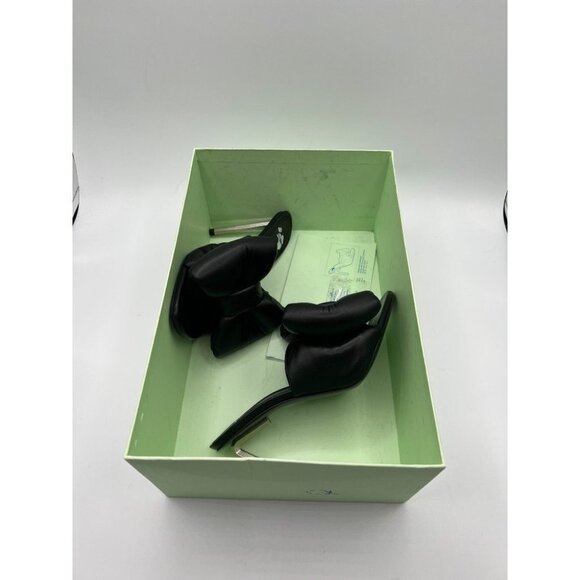 Off-White Allen Black Leather Bow Mule Sandals Stiletto Heel - Picture 4 of 14